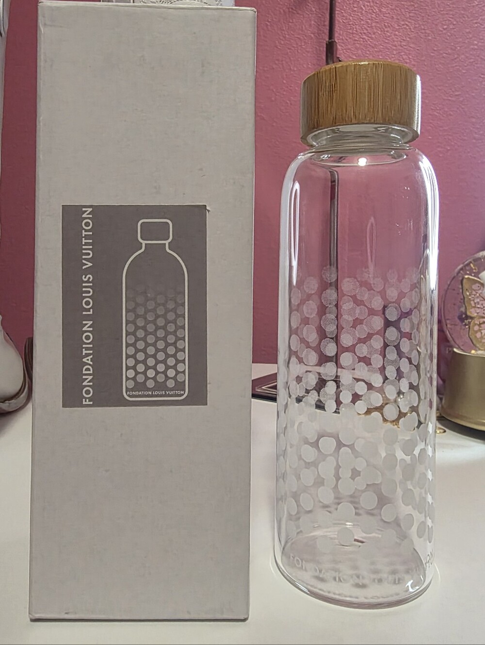 NEW Louis Vuitton Fondation Monogram Glass Water Bottle With Bamboo Lid!